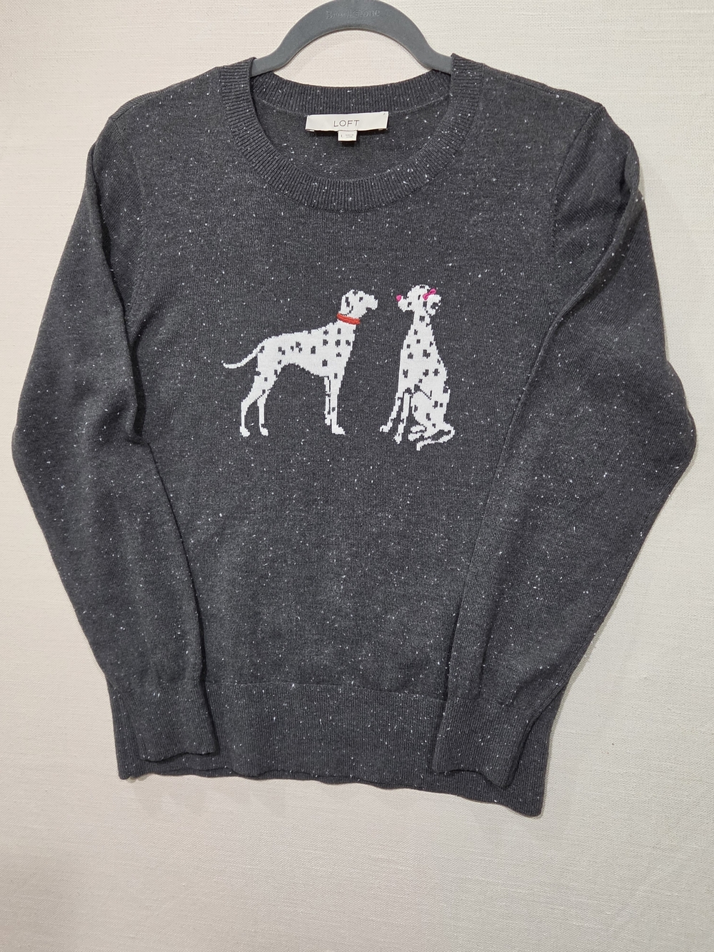 LOFT Women's Charcoal Dalmatian Crewneck Sweater Size L